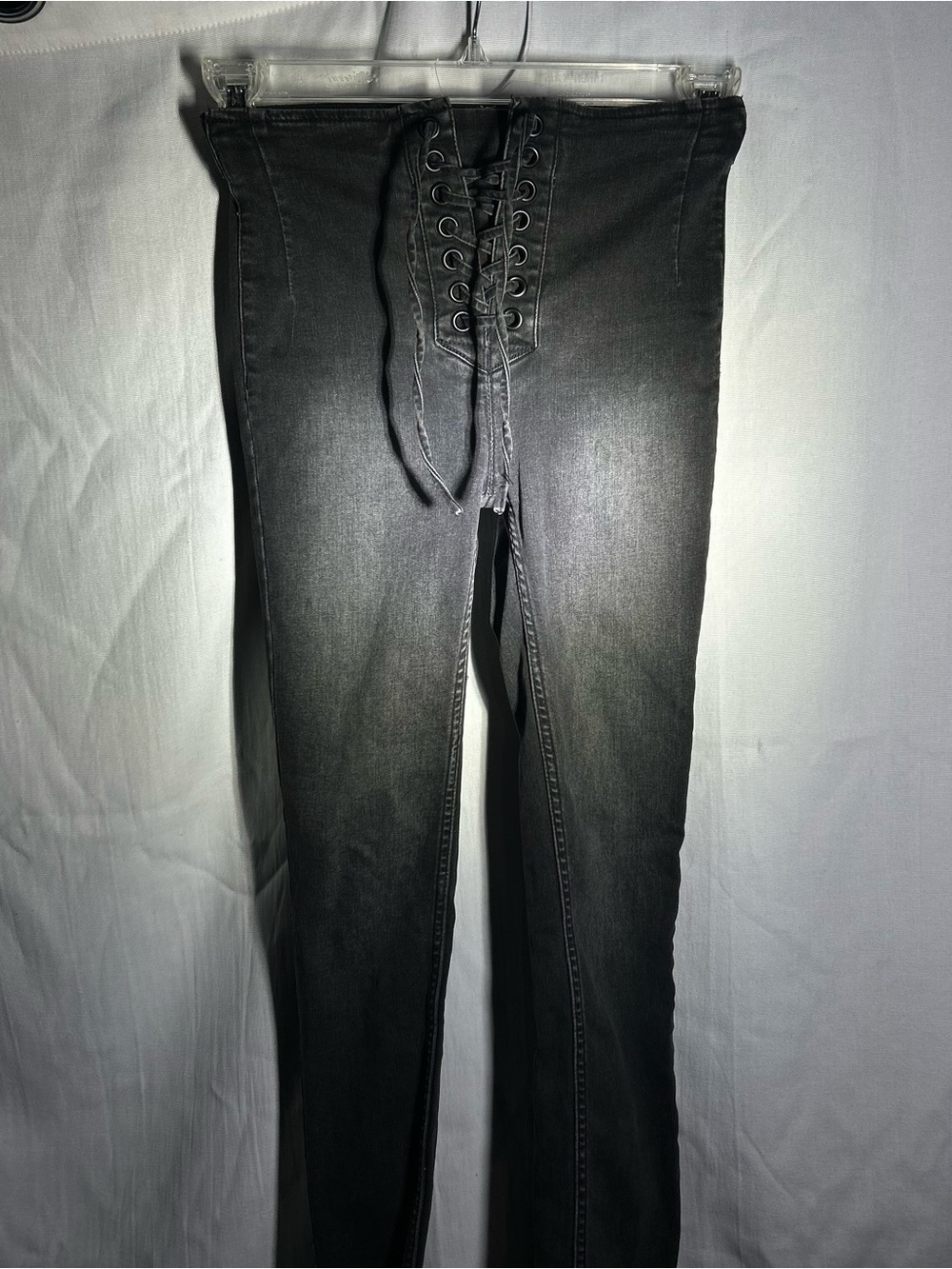 Free People Lace-Up High Waist Skinny Jeans in Washed Black